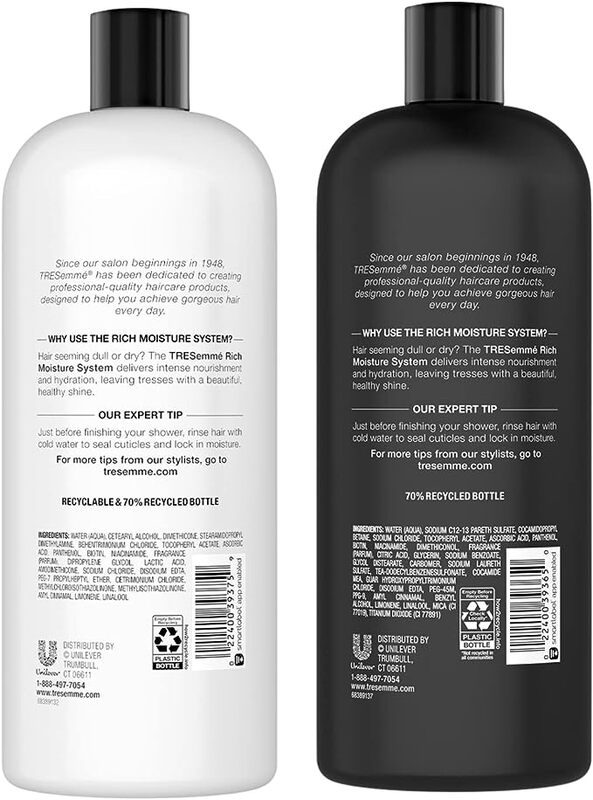 TRESemme Shampoo and Conditioner Rich Moisture Set Deep Conditioner with Vitamin E for Dry, Damaged Hair, Hair Care with Vitamins and Biotin Shampoo, 56 Fl Oz (Set), Pack of 3, 8.0 Count